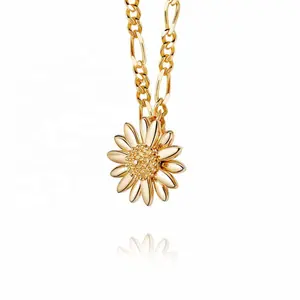 Gemnel Boho Fancy 925 Bạc đồ trang sức thời trang Tiếng Anh Daisy Vòng cổ 18ct Vàng tấm