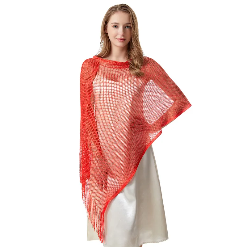 Женский модный шарф-палантин, однотонный длинный шарф из яркой шелковой сетки с бахромой, в классическом стиле, лето 2023