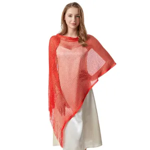 2023 summer women fashion scarf wraps solid color classic design bright silk mesh long shawls scarf with fringe