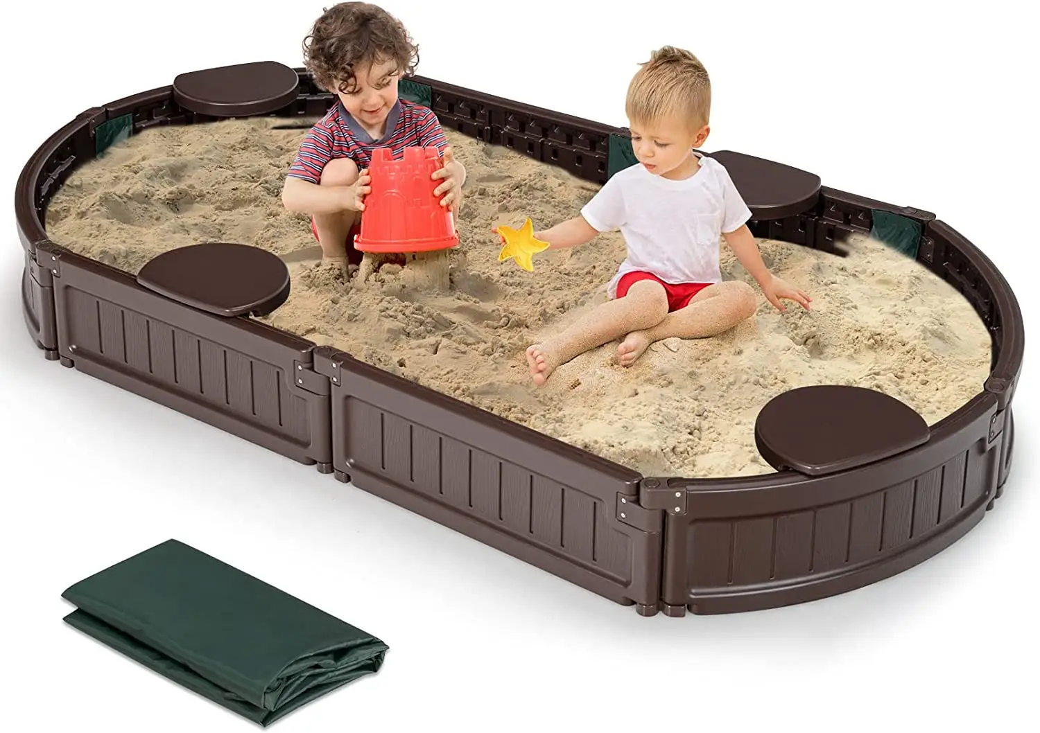 Popular Hot Selling 6ft Oval Plastic Sandbox for Kids with base and cover