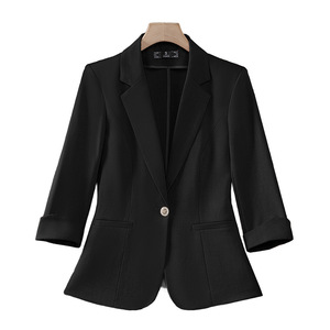 White Women's Blazer 3/4 Sleeve Solid Color Lightweight Breathable Casual Office Wear - Product Image 5