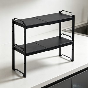 Étagère de cuisine extensible Masayoshi à 2 niveaux en acier au carbone, support de rangement de bureau pour vaisselle et ustensiles - Product Image 1