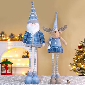 <b>Gift</b> Scandinavian Icy Blue Stretchable Xmas Snowman Doll Retractable Plaid Standing Figures for Holiday Party Decor - Product Image 5