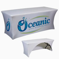 Couverture de table en spandex extensible imprimée sur mesure de 4 pieds, 6 pieds, 8 pieds, nappes imprimées avec logo résistant au vent pour salons professionnels et événements