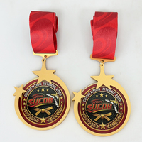 Médaille en verre cristal en forme d'étoile avec impression couleur intégrale et décoration étoile or, argent, bronze MH-T370