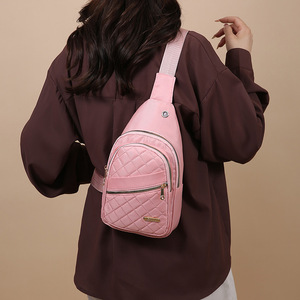 Women's Nylon Chest Bag With Diamond Pattern Multiple Pockets Water Resistant Crossbody Bag For Leisure Travel Summer 2025 - Product Image 4
