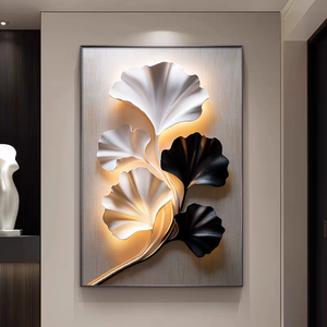 Tableaux muraux en porcelaine cristalline encadrés, série Fleurs Dorées, style floral nordique, pour fond de canapé, vente en gros usine - Product Image 1