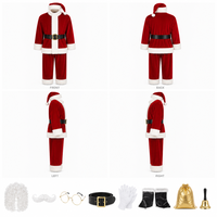 Samt-Plüsch Weihnachtsmann-Anzug, 11-teiliges Komplettset, Premium-Stoff, Sattes Rotes Finish, Vollständiges Zubehör-Kit für Erwachsene