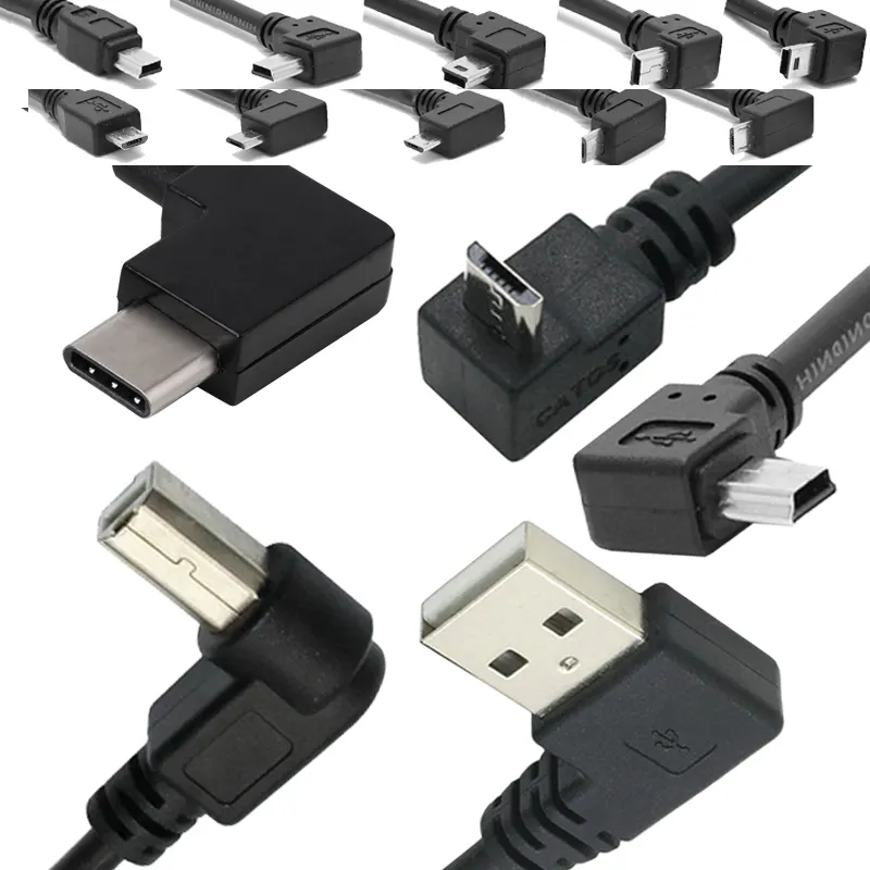 OEM Factory Data Sync Charging Micro B Type C Right Angle USB Cable Data Sync&charging PVC Black or White 4C or 2C CE, RHOS