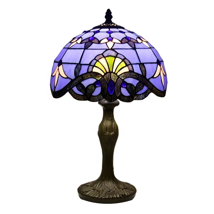 LongHuiJing Tiffany Lamp Stained Glass Desk Lamps 18 Inch Tall Blue Purple Baroque Shade