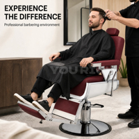 Fauteuil de barbier hydraulique rétro inclinable avec appui-tête et repose-pieds réglables pour salon de coiffure professionnel