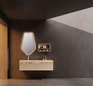 Modern <b>Wall</b>-Mounted <b>Bathroom</b> Vanity <b>Cabinet</b> Smart Mirror with Rock Slab Countertop and Ceramic Basin for Home Bar & <b>Bathrooms</b> - Product Image 2