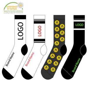 Able To Customize Design Your Own Custom Logo Knitted Jacquard Cotton Men Sports Crew Stockings Socks
