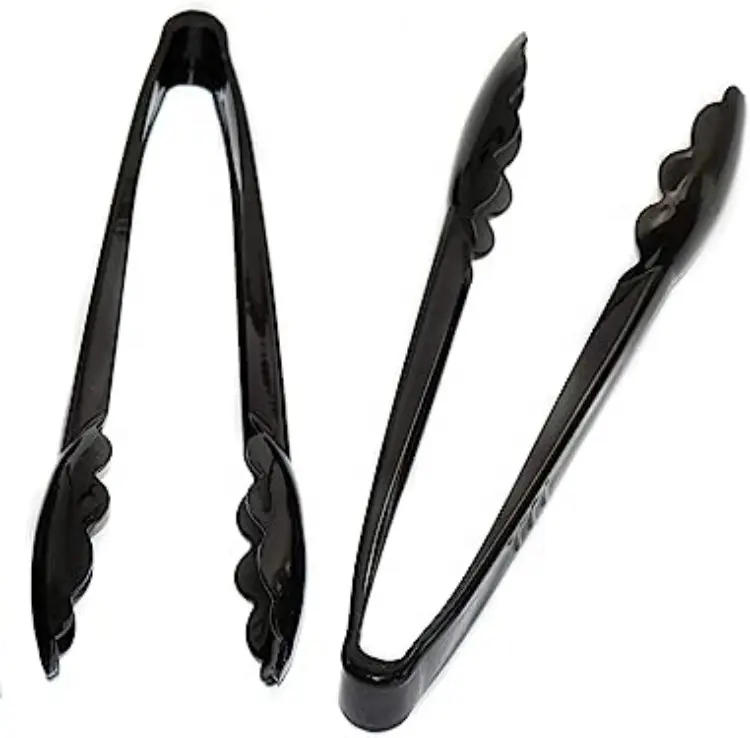 Heavy Duty Black Tongs High Heat Food Salad Kitchen Plastic Serving Tongs Scalloped catering buffet tongs