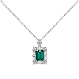 Dylam Stylish 925 Sterling Silver Rhodium Plated Fine Fashion Jewelry Women <b>Emerald</b> Diamond 5A Cubic Zirconia <b>Pendant</b> Necklace - Product Image 1