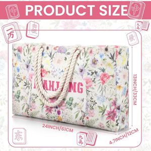 Sac fourre-tout Mahjong imprimé fleurs avec pochette pour tuiles et étui à dés, fermeture éclair en polyester, accessoires de jeu unisexes - Product Image 2