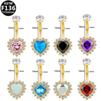 Bijoux de corps en titane ASTM F136 avec zircon, anneaux de nombril multicolores en forme de cœur pour mariage, fiançailles, fête, cadeau