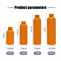Bouteilles d'eau isothermes portables en acier inoxydable pour sports de plein air, avec revêtement en caoutchouc souple givré, 500ml 750ml 1000ml Luluo