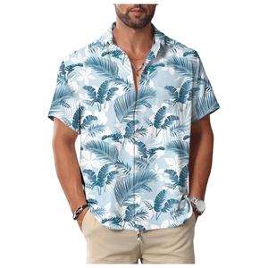 เสื้อพิมพ์ลายแขนสั้นติดกระดุมสำหรับผู้ชายเสื้อเชิ้ตลำลองสไตล์ฮาวายสำหรับผู้ชายแขนสั้นสำหรับชายหาดฤดูร้อน - Product Image 4