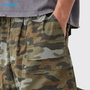 Sommer Herren Tarn-Cargo-Shorts 100 % Baumwolle Überzug Tarnung bedruckte elastische Taille Zugband Taschen Streetwear-Shorts
