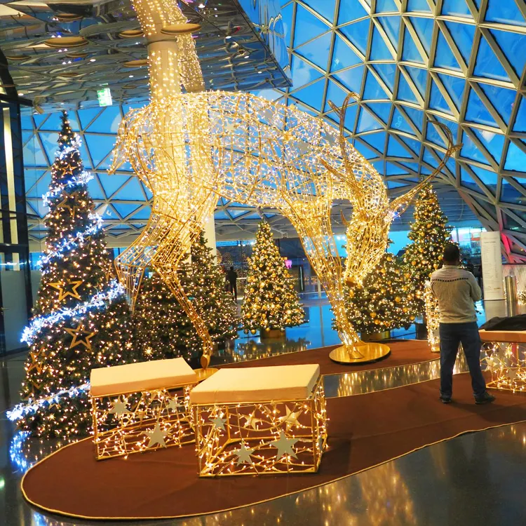 Factory Outdoor 3d Sled Led Light Decoration China Christmas Plush Animals Reindeer Motif Light
