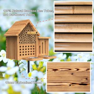 โรงแรมแมลงกันน้ำ ทำจากไม้ธรรมชาติ สำหรับผึ้งเมสัน พร้อมที่ให้อาหารและเสาโลหะ - Product Image 4