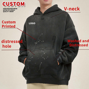 Sudadera con Capucha para Hombre, Personalizable con Logotipo, Estilo Vintage, Corte Holgado, 300 g/m², Felpa Francesa, Talla Grande, Sin Cordones, Lavado Ácido - Product Image 4