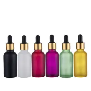 factory custom essential oil glass bottle 5ml 10ml 15ml 20ml 30ml 50ml 100ml Colorful dropper glass bottle with gold caps