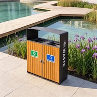 Cubos de Basura Modernos de Lujo MAX MAX-HG187, Diseño Ecológico, Acero Inoxidable, Madera WPC, Metal, Gran Tamaño, Uso Interior/Exterior