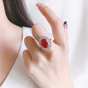 Fashion Statement Jewelry Eco-friendly Copper Oval Cut Imitation Glass Cubic Zirconia Big Red Stone <b>Ring</b> for Women - Product Image 5
