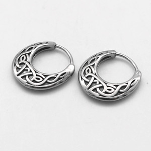 yunnique Tibetan <b>Silver</b> <b>Huggie</b> Earrings Geometric Pattern Unisex Fashion Jewelry Circular Ring Design - Product Image 5