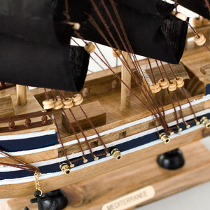 Sculpture en bois nautique, art artisanal côtier méditerranéen, décoration de maison de plage et d'océan, modèle de <span class=keywords><strong>bateau</strong></span> à voile en bois de <span class=keywords><strong>pirate</strong></span>, <span class=keywords><strong>voilier</strong></span> - Product Image 5
