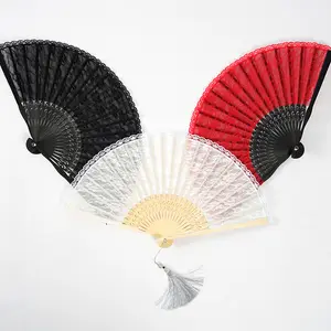 Hot Sale Mode Opvouwbare Kant Pp Plastic Bot Handfan Mooie Sex Kant Hand Fan Voor Bruiloft Cadeau Custom Bruiloft Hand Fan