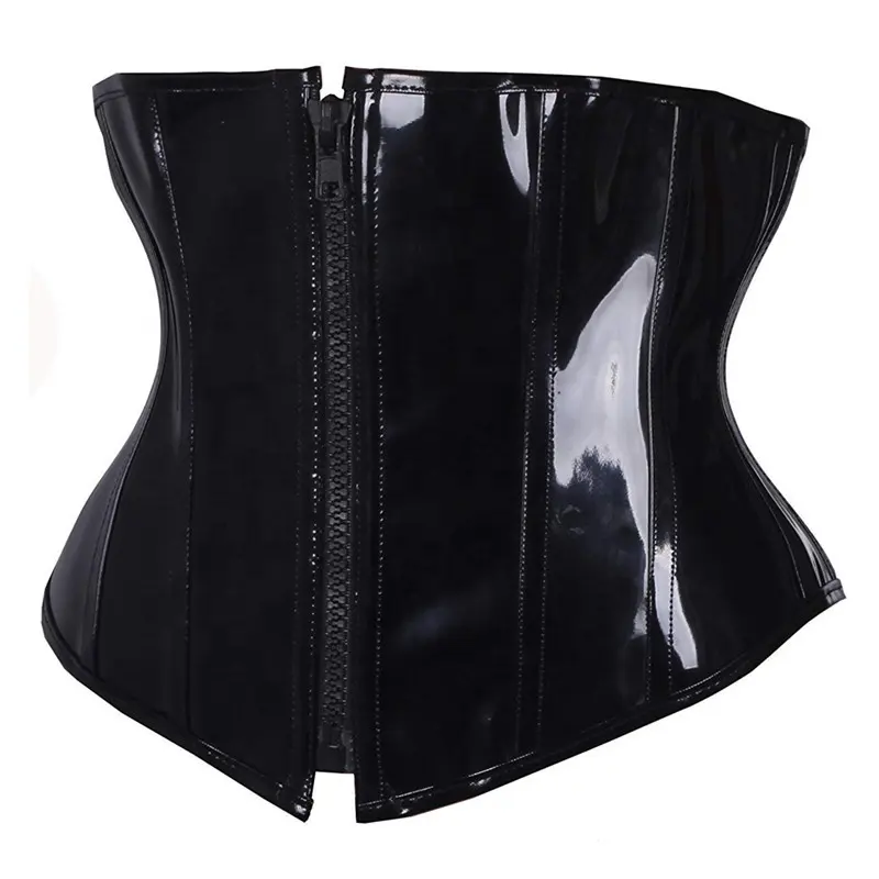 Custom XXXL Black Corset and Bustiers To Wear Out Underbust Strapless PU Leather Corset Top Women Sexy