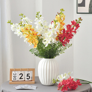 Fleurs d'orchidées Vanda artificielles Yoshinobu en soie polyester, 16 pièces, branche unique, plante décorative d'intérieur, jaune, rouge, blanc - Product Image 1