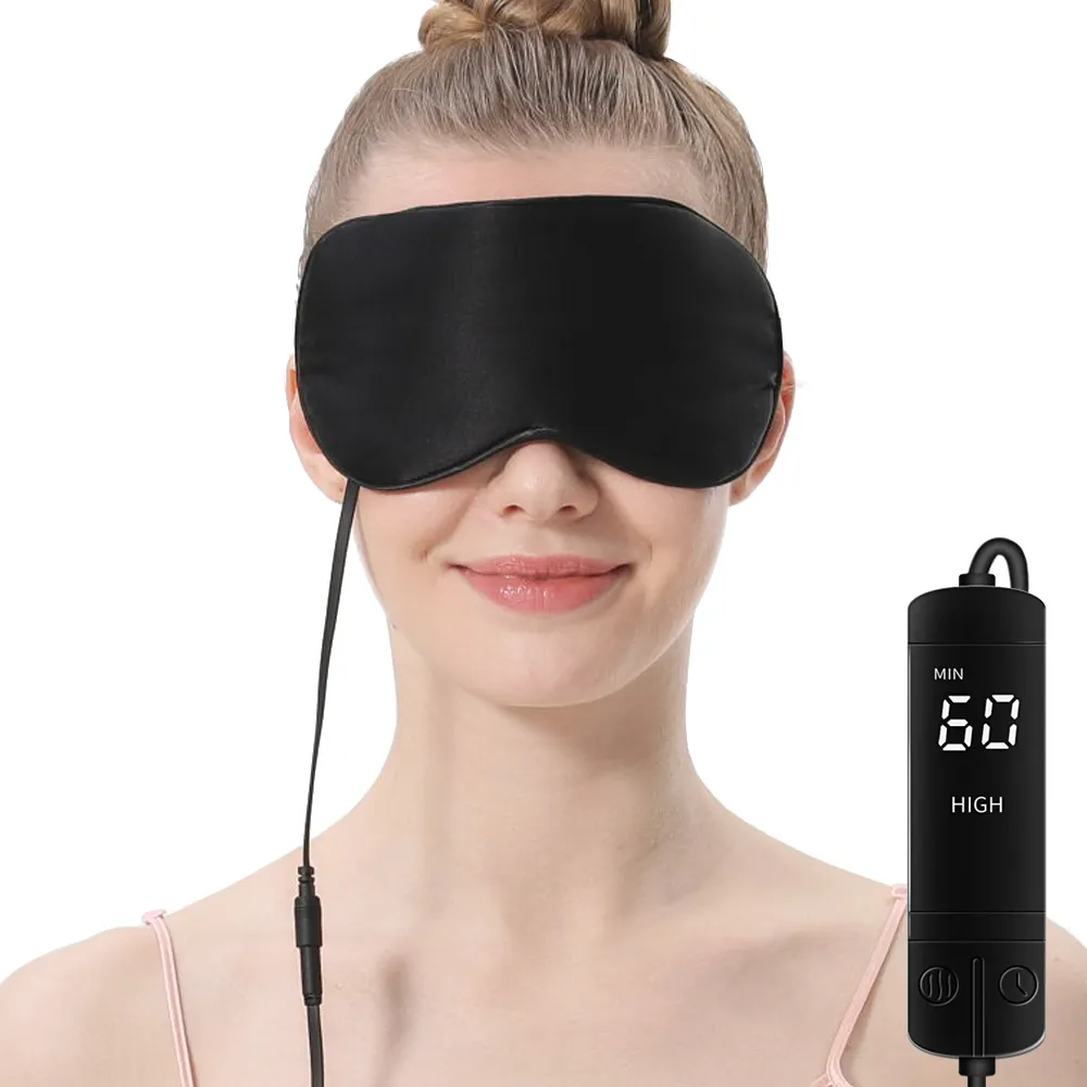 Reusable Black Mulberry Silk USB Heated Eye Mask for Napping and Traveling