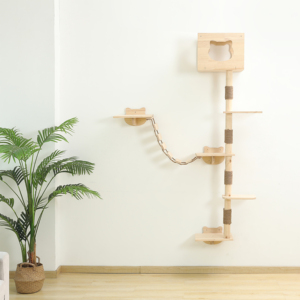 Cats Climber Scratcher Tree House with Hammock Wall Mount Hot Sale Natural Wood Cat Furniture Scratch Post Cat Climbing Ladder