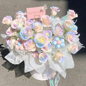 D398 Lujoso Ramo de Rosas Eternas en Forma Redonda Estilo Corbatín, Regalo para Cumpleaños, Boda, Día de la Madre, Ramo de Rosas Secas Reales Preservadas - Product Image 1