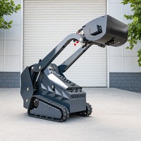 Mini-chargeuse sur chenilles avec godet malaxeur à béton et benne hydraulique à basculement élevé pour la construction
