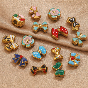 Enamel Bowknot Beads Bouquet | 18K Gold Plated Ribbon Bow Charm for DIY <b>Bracelet</b> Necklace & Jewelry Making | Waterproof, Durable - Product Image 3