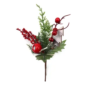 Décorations de Noël artificielles pics assortis d'aiguilles de pin de baies rouges pics de feuilles de houx vertes tiges accessoires de couronne