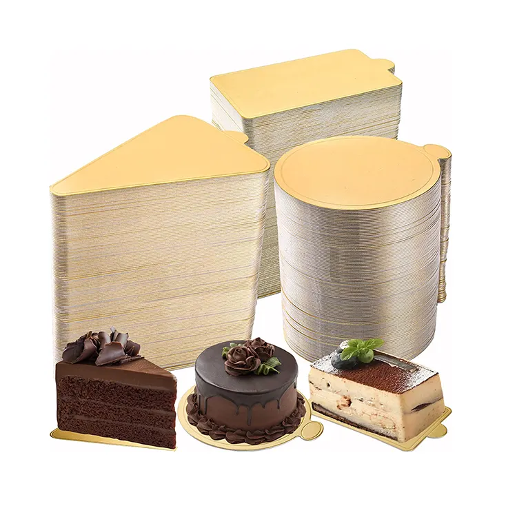 थोक कस्टम डिस्पोजेबल मिनी दौर वर्ग आयत त्रिकोण पेपर मूस केक आधार पेस्ट्री मिठाई प्रदर्शित करता है ट्रे केक बोर्ड