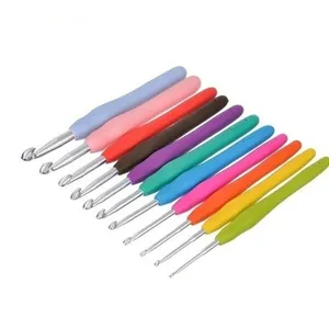 1Pc Aluminum Crochet Hooks 6mm Silicone Handle Knitting Needles Knitting Yarn Crochet Needles for Weaving Sewing Craft