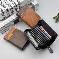Dompet Kartu Kulit PU Vintage Dua Warna Model Patchwork dengan Ritsleting, Dompet Kartu Kredit Tipis Model Akordeon, Dompet Koin Kecil untuk Pria