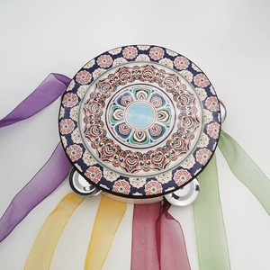Tambourin à motif floral de Dunhuang en gros avec rubans en organza colorés, instrument de percussion Orff, accessoire de danse de style chinois - Product Image 3