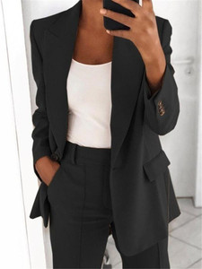<span class=keywords><strong>Blazer</strong></span> Uni d'Été et d'Automne à Manches Longues et Col à Revers, Veste Décontractée à Boutons pour le Bureau, Noir, S-5XL - Product Image 2