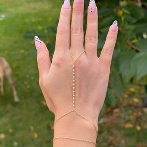 Anillo de acero inoxidable pulsera <span class=keywords><strong>playa</strong></span> cadena mujer joyería delicada cuentas anillo y pulsera cadena dedo pulseras anillo mano cadena - Product Image 1