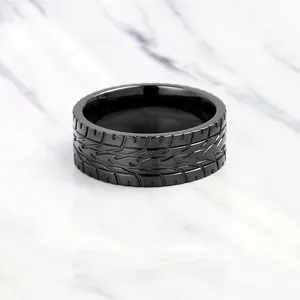 ZIRCONIUMリングチタンウェディングバンドメンズメンズイーグルF1スーパーカータイヤトレッドリングブラックメーカー婚約指輪ダイヤモンド