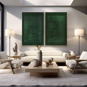 Cuadro Abstracto Grande Verde Wabi Sabi, Naturaleza Muerta Tranquila, Arte Moderno para Pared, Lienzo Acrílico Hecho a Mano, Texturizado en 3D, Obra de Arte para Hogar u Hotel - Product Image 1