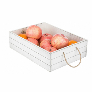 Vintage White unfinished Wood Crates rustic deco wood crate storage box with rope